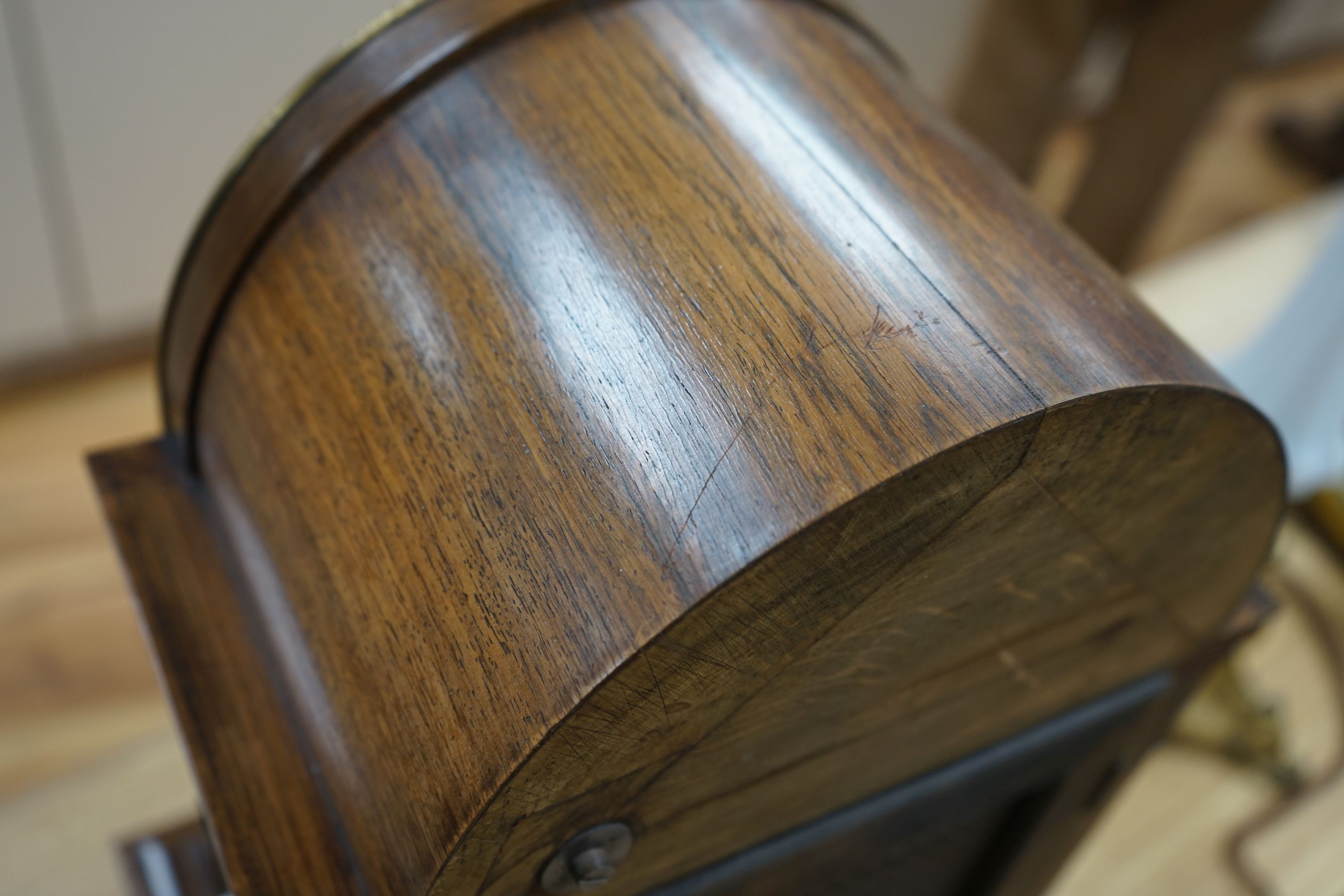 A German rosewood and marquetry chiming mantel clock, early 20th century, 45cm